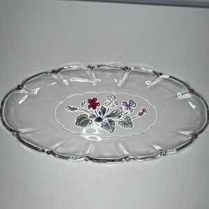 Mikasa Glass Oval Serving Tray 15x7 Floral & Scalloped Edges
